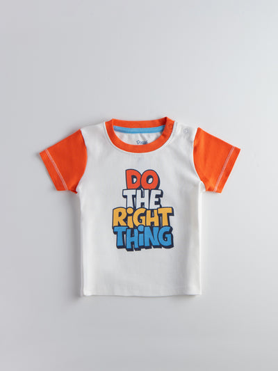 Popees Baby Boys Half Sleeve Cotton T-Shirt| White & Orange| 3-36 Months