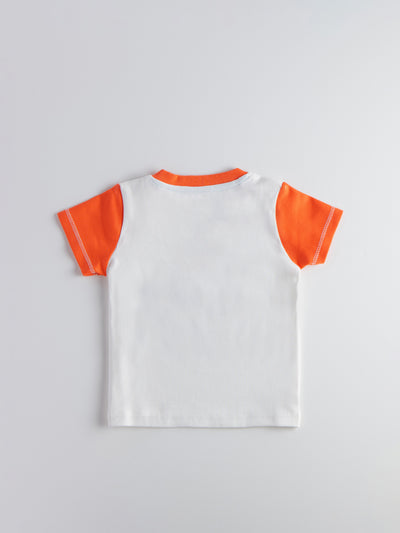 Popees Baby Boys Half Sleeve Cotton T-Shirt| White & Orange| 3-36 Months