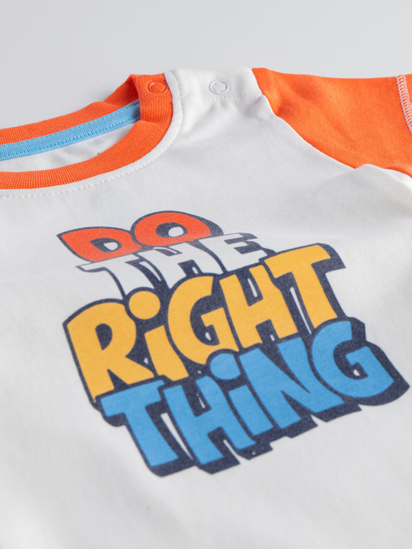 Popees Baby Boys Half Sleeve Cotton T-Shirt| White & Orange| 3-36 Months