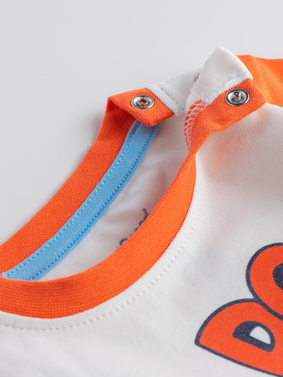 Popees Baby Boys Half Sleeve Cotton T-Shirt| White & Orange| 3-36 Months