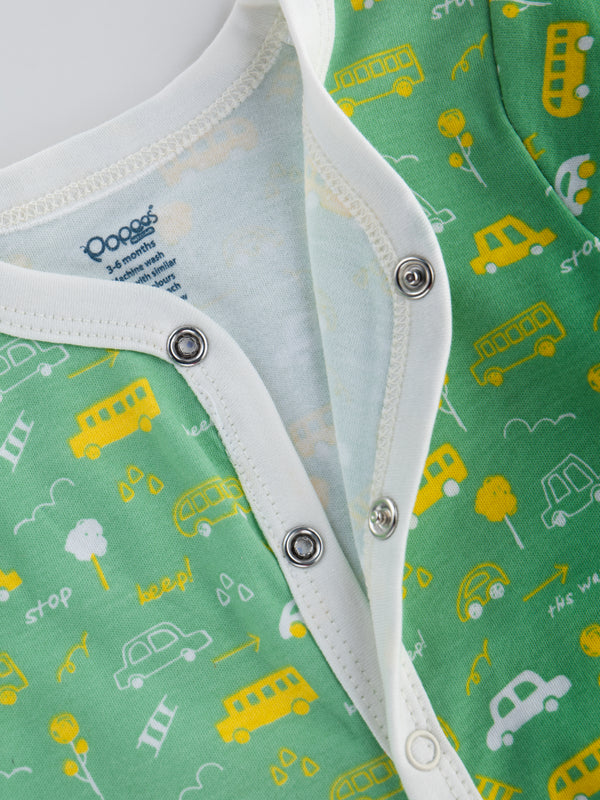 Popees Unisex Full-Sleeve Front-Open Sleepsuit with Cap & Vehicle Print (3-18 Months) for Boys