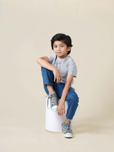 Popees Mandarin Collar Half Sleeve Shirt (1–8 Years) for Boys