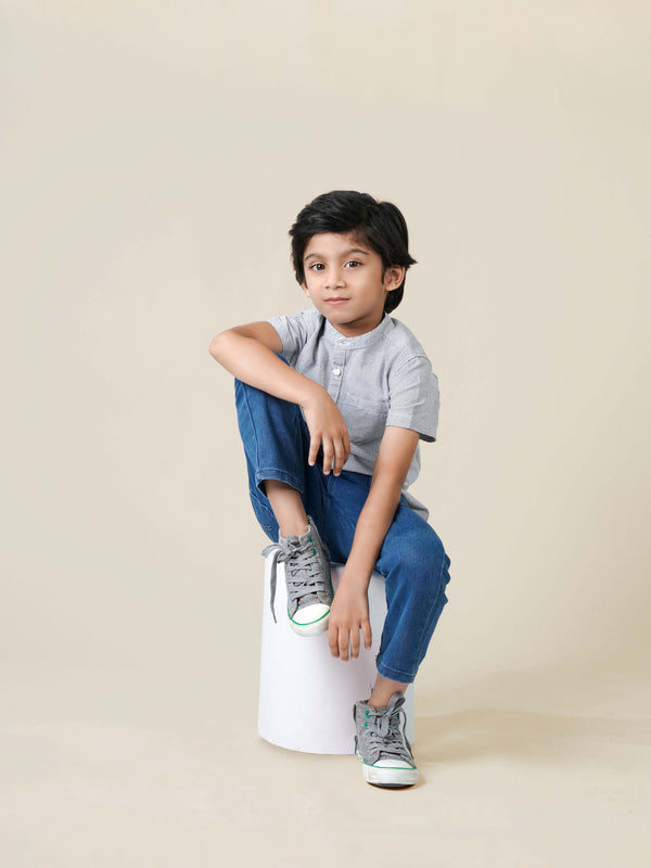 Popees Mandarin Collar Half Sleeve Shirt (1–8 Years) for Boys