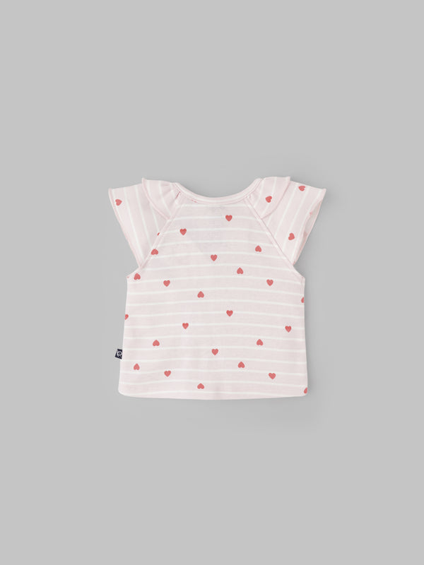 Popees Heart-Printed Half Sleeve Front Open Top for Baby Girls (0–9 Months)