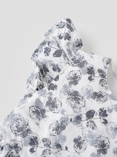 Popees Baby Girls Flutter Sleeve Cotton Dress| White & Grey| 3-36 Months
