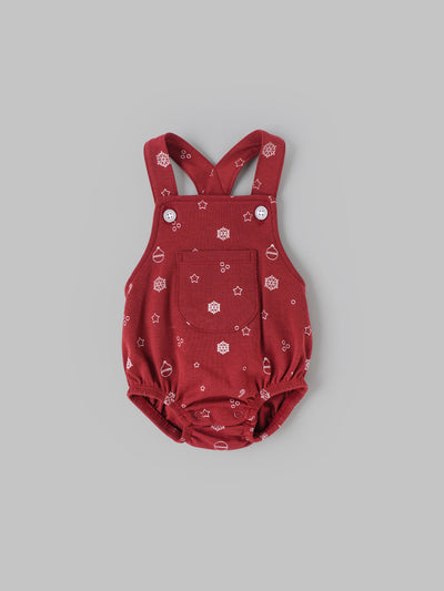 Popees Baby Boys Short Sleeve Dungaree with T Shirt| Red| 0-9 Months
