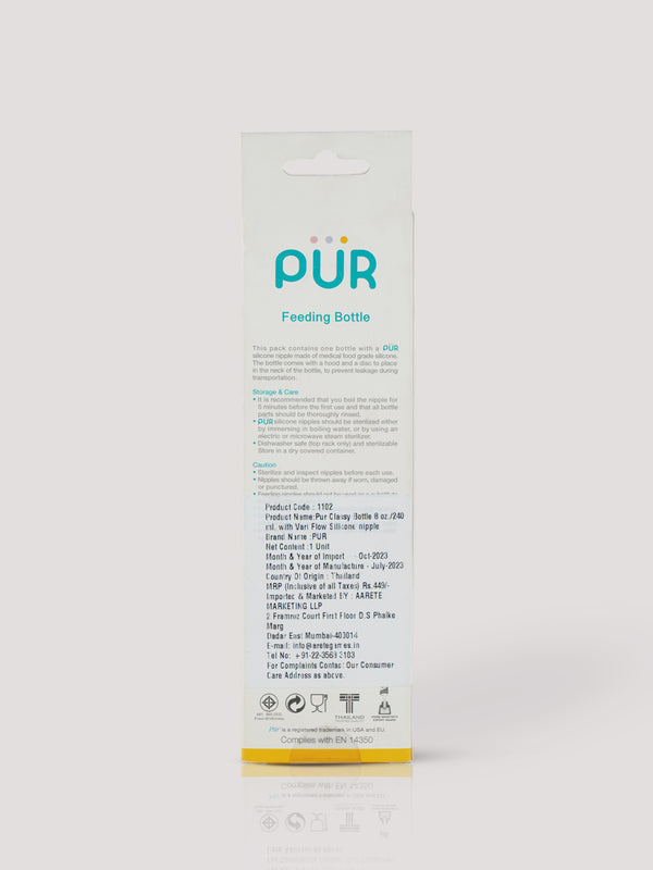 Printed & Narrow Neck Feeding Bottle- 250ml (color may vary depending on availability)