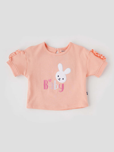 Chic Half-Sleeved Embroidered Top for Girls Front View