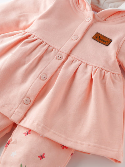 Popees Baby Girl Cotton Hooded Top & Pant Set| Peach| 3-24 Months