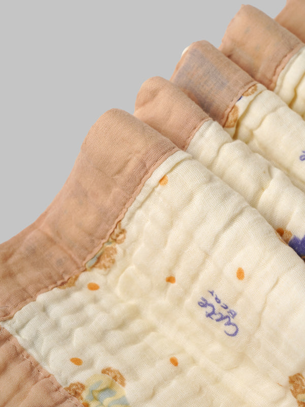 Popees Baby Muslin Cotton Bath Towel with Bear Print| Soft Absorbent Newborn Swaddle Wrap Blanket