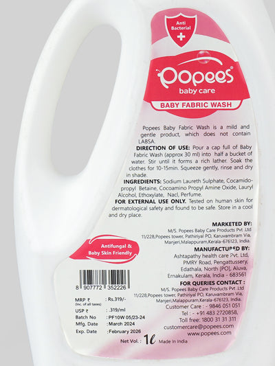 Popees Anti-Bacterial & Anti-Fungal Best in India Baby Fabric Wash-1 Liter